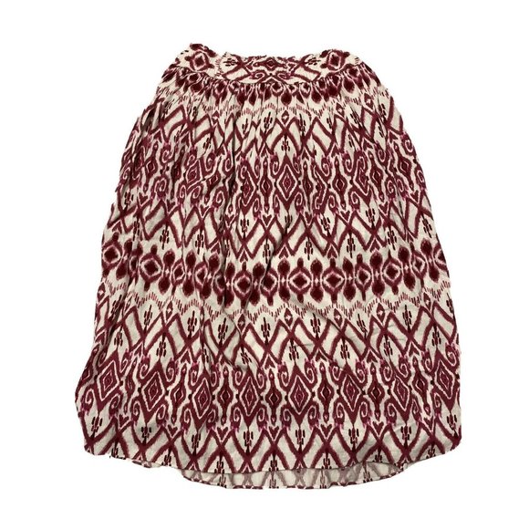 LOFT Dresses & Skirts - Loft Skirt A Line Womens L Linen Viscose Cotton Lined Patterned White Maroon New